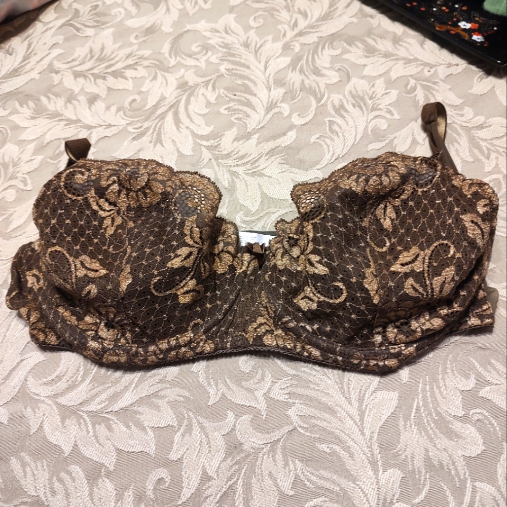 🤎 Vintage VS Victorian Inspired Taupe Lace Embellished Underwire Bra - 38D